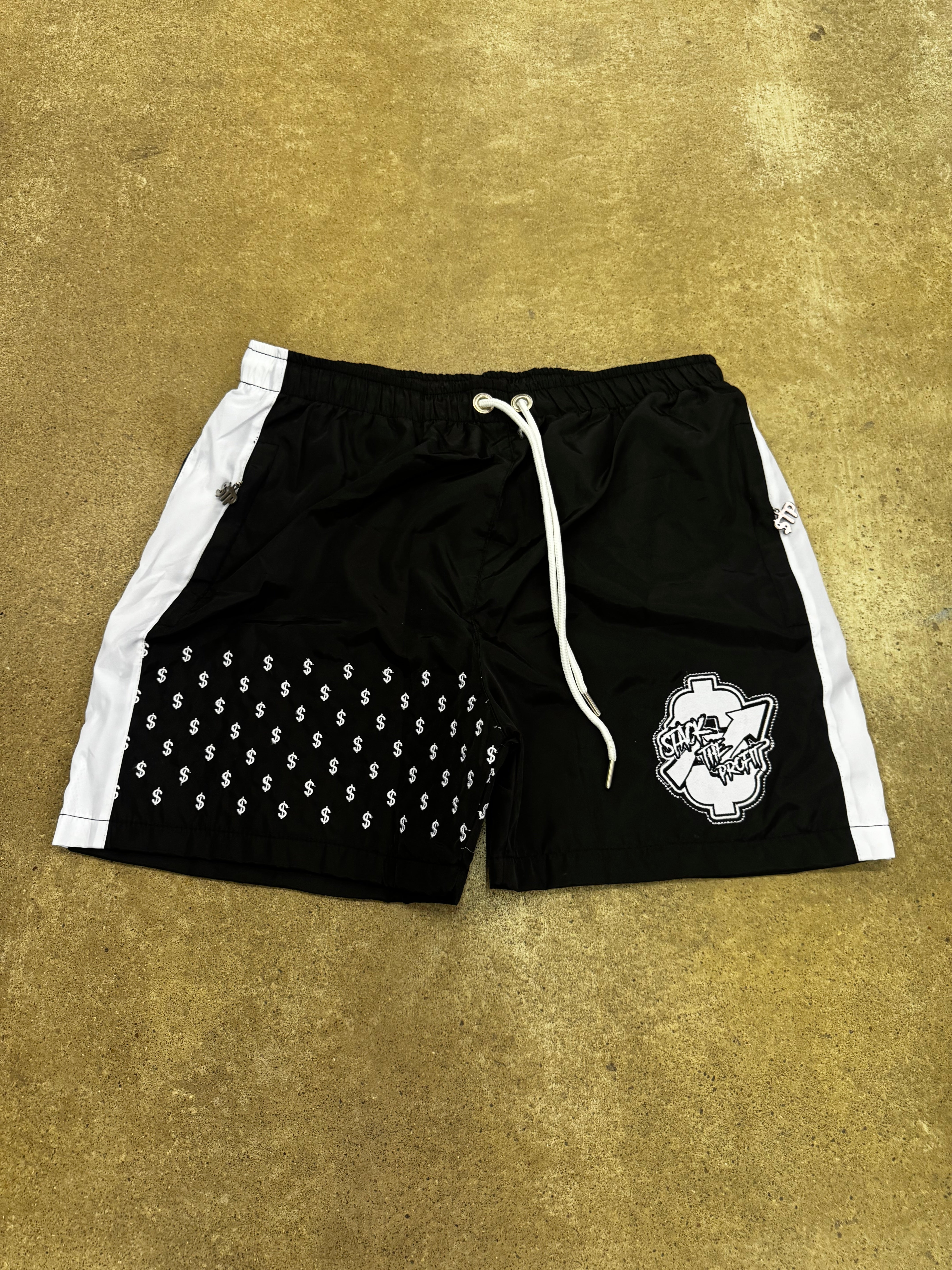 Black White Signature Windbreaker Shorts Stack The Profit Clothing